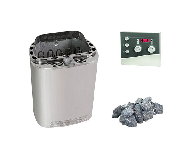 Sawo Scandia Combi NEXT | Sauna Elektroofen Combi Komplettset | inkl. K3 Combisteuerung und 20kg Harvia Saunasteine | 6 kW / 8 kW / 9 kW