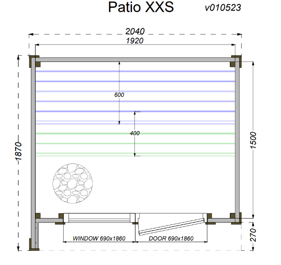 wellmia® Patio XXS | Gartensauna aus Thermoholz | 187 x 204 x 240 cm (B/T/H)