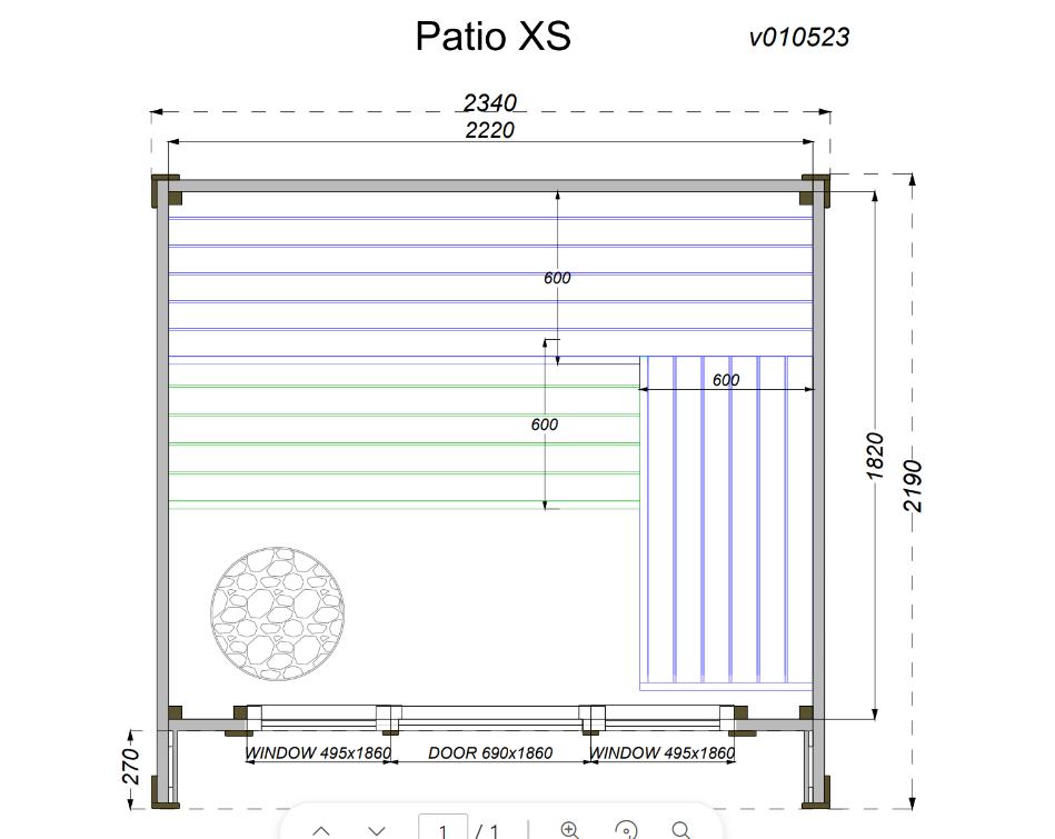 wellmia® Patio XS | Gartensauna aus Thermoholz |  234 x 209 x 240 cm (B/T/H)