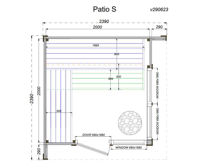 wellmia® Patio S | Gartensauna aus Thermoholz |  239 x 239 x 240 cm (B/T/H)