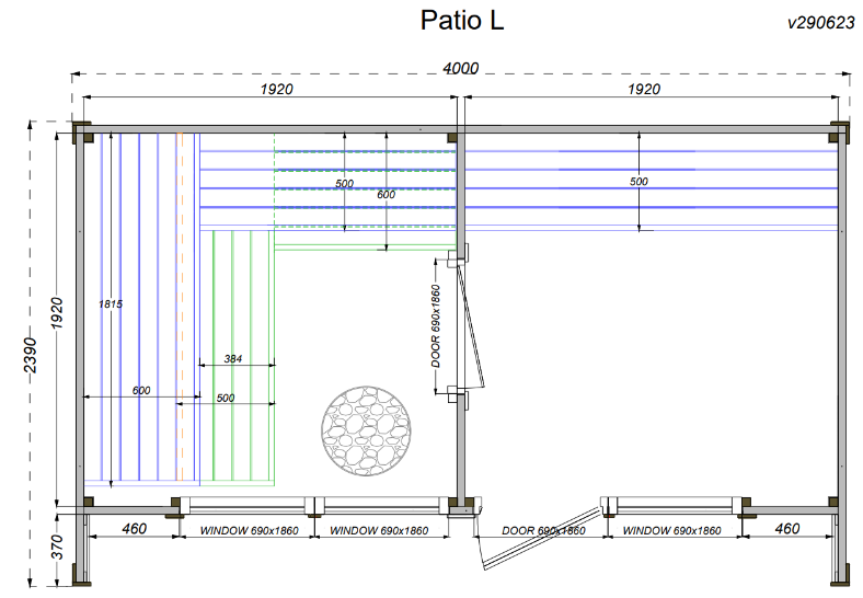 wellmia® Patio L | Gartensauna aus Thermoholz mit Vorraum |  400 x 239 x 240 cm (B/T/H)