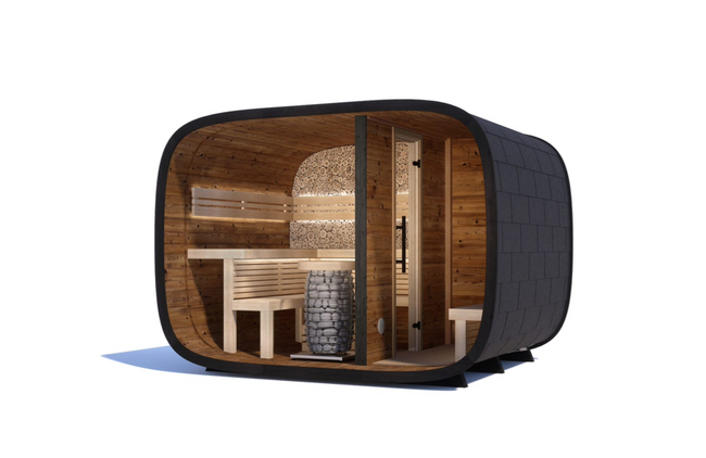 wellmia Round Cube Double | Gartensauna aus Thermoholz Design |  versch. Maße