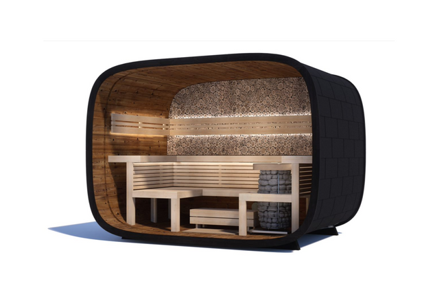 wellmia® Round Cube Relax | Gartensauna aus Thermoholz Design |  310 x 200 x 220 cm (B/T/H)