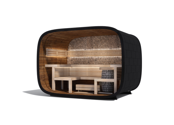 wellmia® Round Cube Relax | Gartensauna aus Thermoholz Design | 310 x 200 x 220 cm (B/T/H)