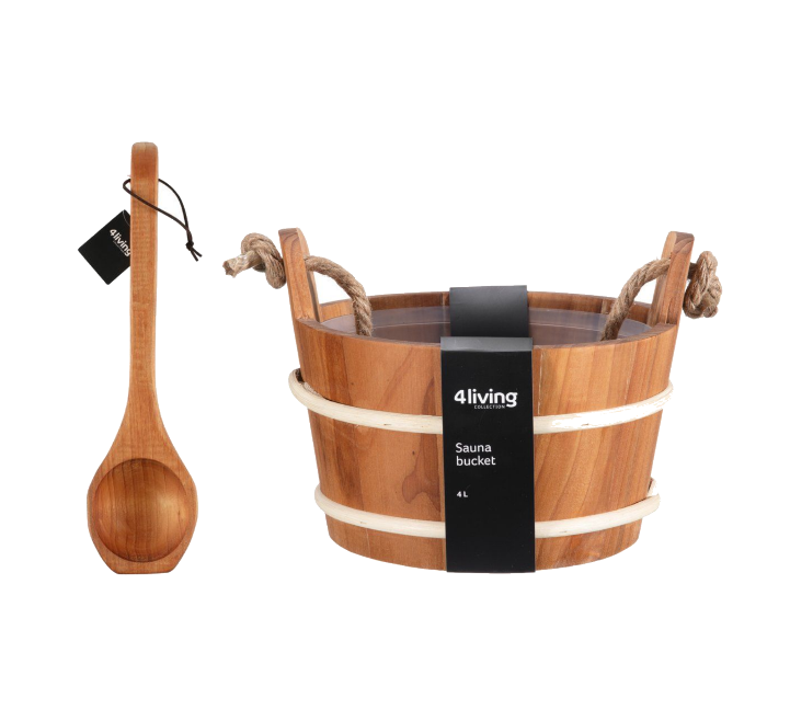 4Living Saunaeimer mit Saunakelle duo Saunakübel Set mit Tragseil | 4L wärmebehandelte Erle