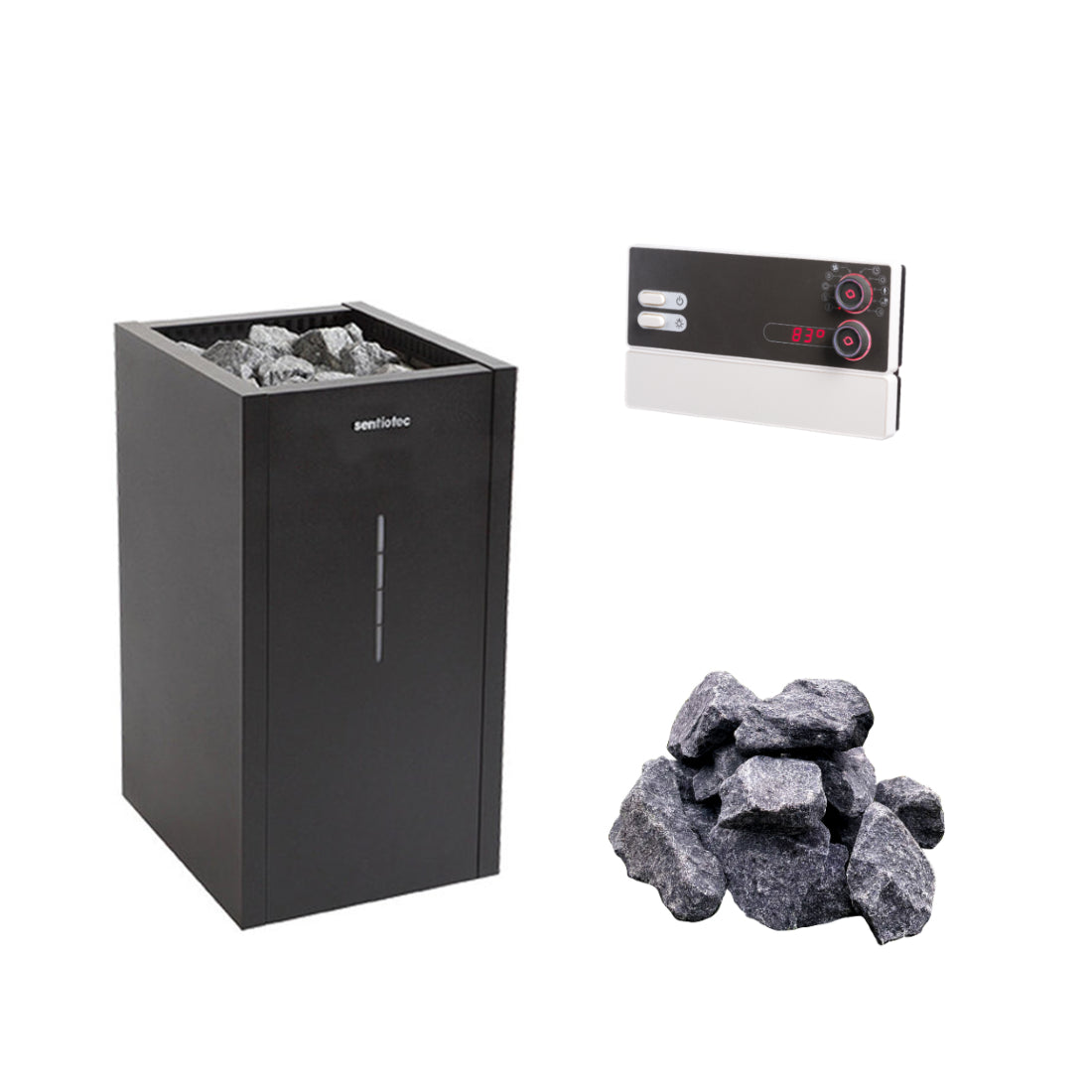 Sentiotec Home Premium Combi | Sauna Elektroofen Combi Komplettset | inkl. Pro C3 Combisteuerung und 60kg Harvia Saunasteine | 7 kW / 9 kW / 11 kW
