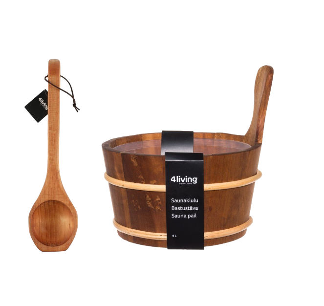4Living Saunaeimer mit Saunakelle duo Saunakübel Set | 4L wärmebehandelte Erle