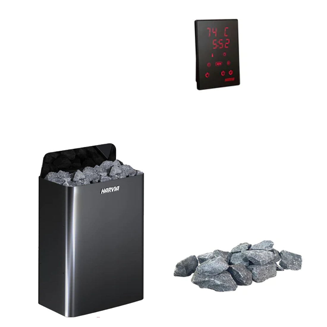 Harvia The Wall E | Elektro Saunaofen Set mit Harvia CX110 Bedienfeld und 20 kg harvia Saunasteine | 4.5 kW / 6 kW / 9 kW