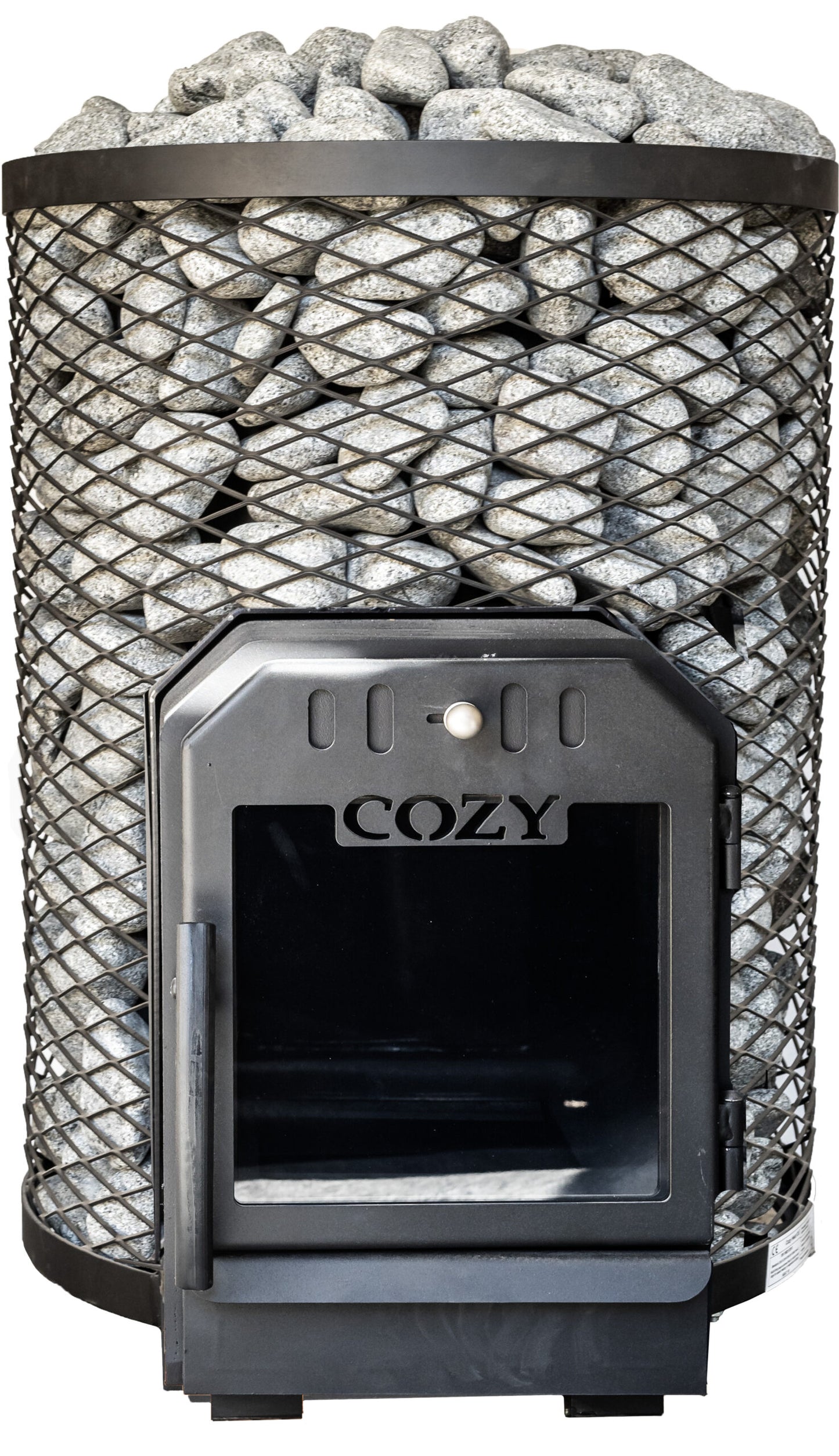 Cozy 18 O TW | Saunaofen Holzofen mit Außenbefeuerung Komplettset mit BimSchV Stufe 2 - inkl. Schornsteinset nach Wahl & 100 kg Saunasteine