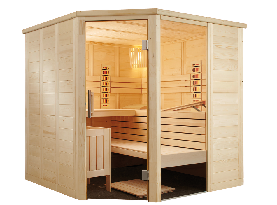Harvia Alaska Corner Infra+ | Massivsauna Infrarot Fichtenholz Innensauna Bausatz | 206 x 206 x 204 cm (B/T/H)