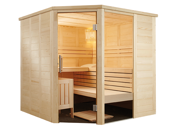 Harvia Alaska Corner | Massivsauna Fichtenholz Innensauna Bausatz | 206 x 206 x 204 cm (B/T/H)