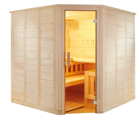 Harvia Wellfun Corner | Massivsauna Fichtenholz Innensauna Bausatz | 206 x 206 x 204 cm (B/T/H)