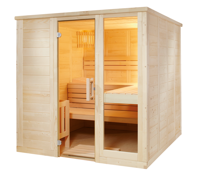 Sentiotec Komfort Large | Massivsauna Fichtenholz Innensauna Bausatz | 208 x 206 x 204 cm (B/T/H)