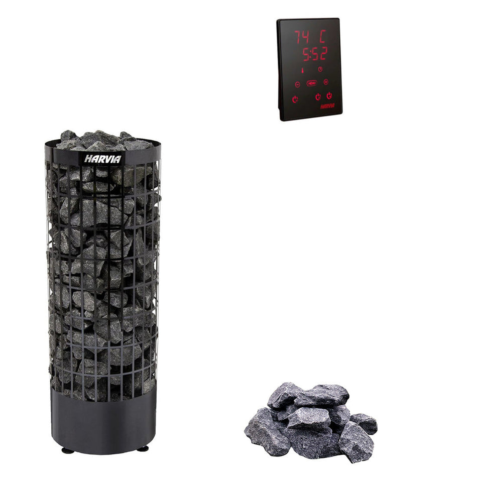 Harvia Cilindro E | Elektro Saunaofen Set mit Harvia CX110 Bedienfeld + Saunasteine | 6,8 kW / 9 kW / 10.8 kW