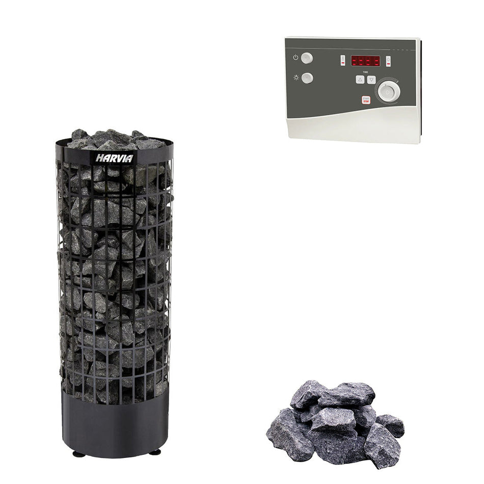 Harvia Cilindro E | Elektro Saunaofen Set mit Harvia K4 Next Saunasteuerung + Saunasteine | 6,8 kW / 9 kW