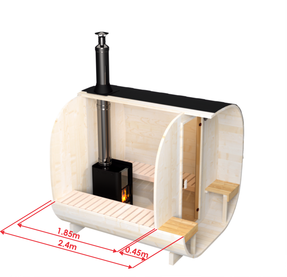 wellmia® Quadro Fasssauna Small Veranda 240 cm | konfigurierbar | kleines Saunafass mit Veranda für 4 Personen