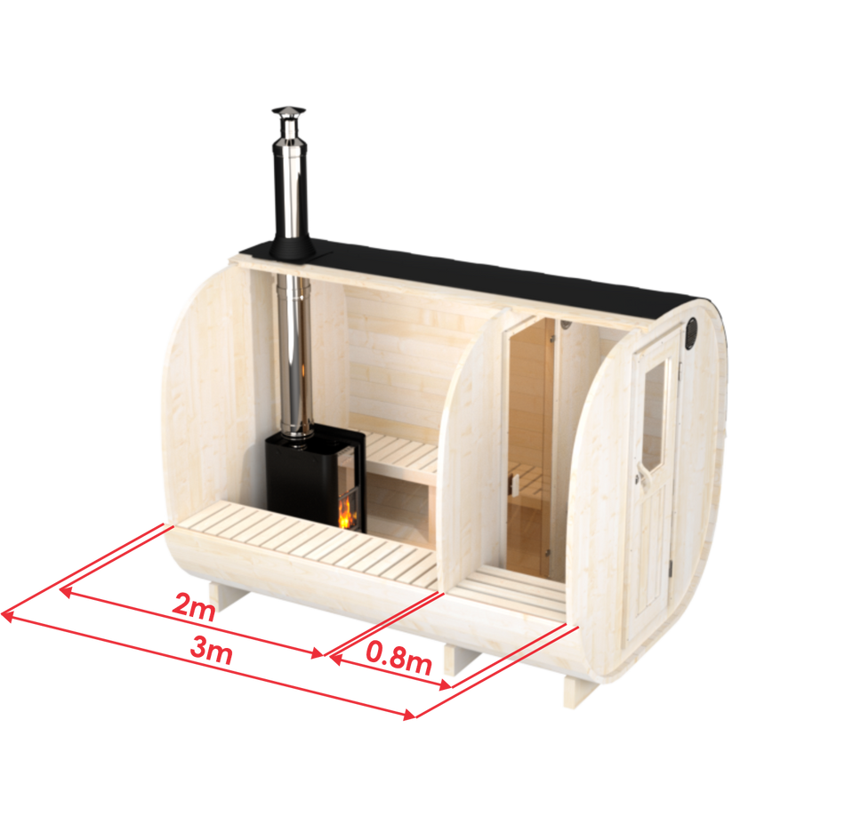 wellmia® Quadro Fasssauna Medium Vorraum | Saunafass mit Vorraum konfigurierbar | 300 cm für 4 Personen
