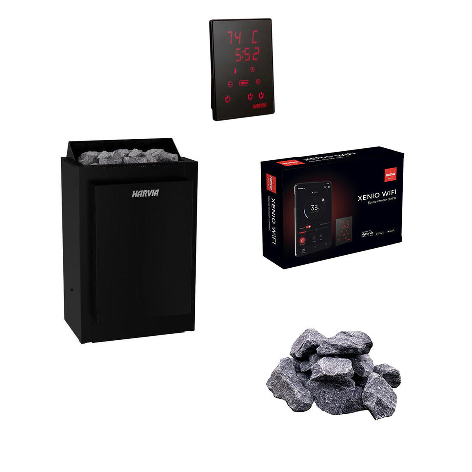 Harvia Combinator | Komplettset Sauna Combi Elektroofen mit Verdampfer Funktion - CX110C Bedienteil und Steuerung über das Handy | 6 / 8 kW