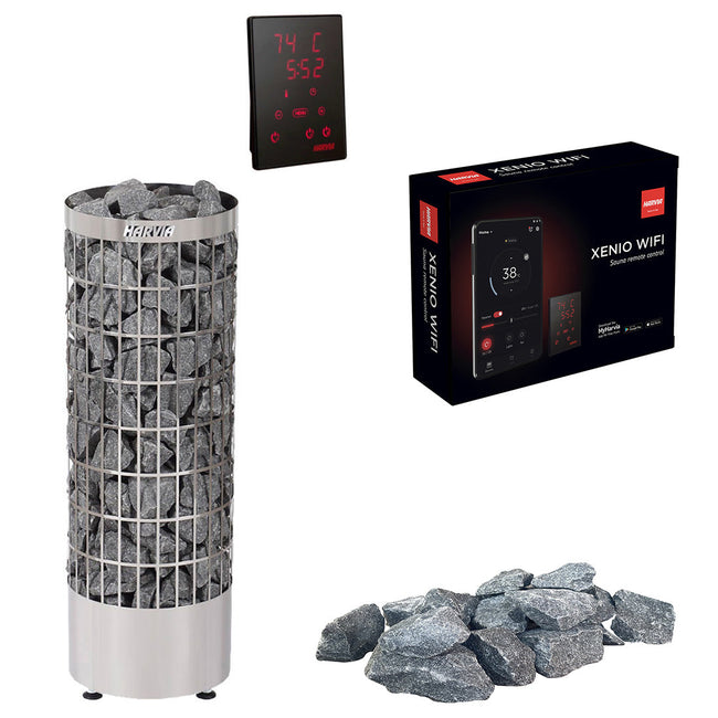 Harvia Cilindro XE | Elektro Saunaofen Set mit CX110 Bedienfeld + WIFI Steuerung über das Handy | 6,8 kW / 9 kW / 10,8 kW