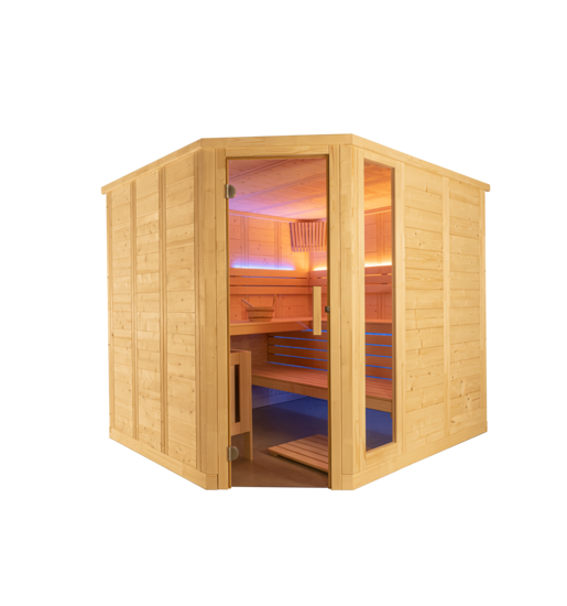 Harvia Komfort Corner | Massivsauna Fichtenholz Innensauna Bausatz | 206 x 206 x 204 cm (B/T/H)