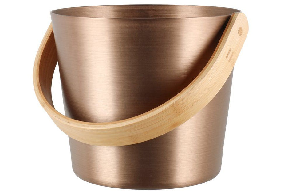 rento Saunakübel | Saunaeimer aus Aluminium champagne mit Holzgriff