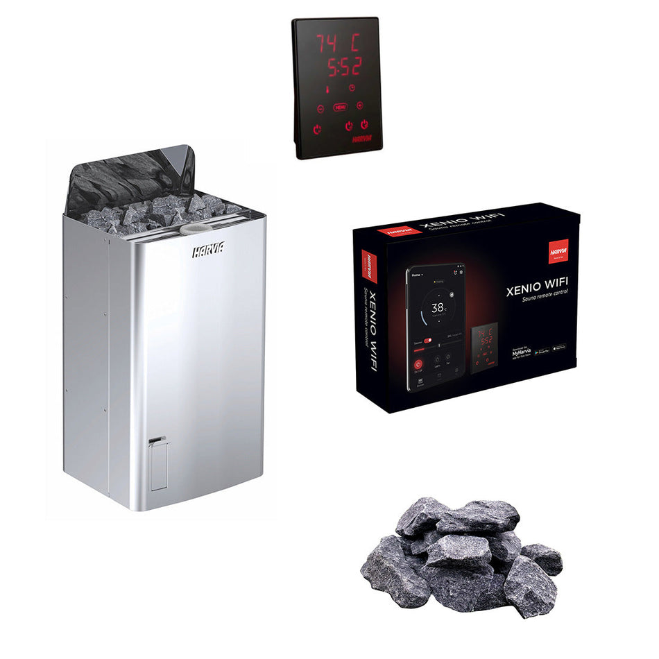 Harvia The Wall | Komplettset Sauna Combi Elektroofen mit Verdampfer Funktion - CX110C Bedienteil und Steuerung über das Handy | 4.5 kW / 6 kW / 9 kW