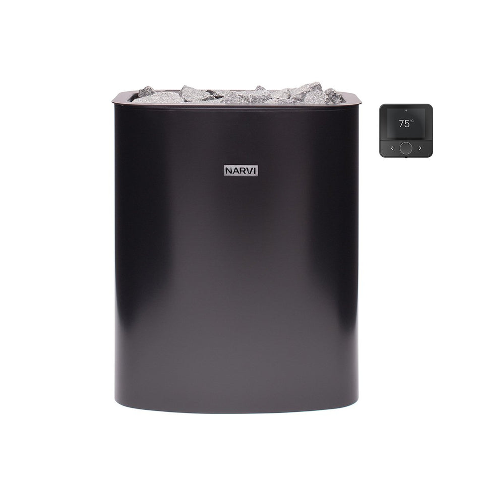 Narvi Aava NC | Saunaofen mit Narvi Flow Steuerung über Bedienteil und App | Edelstahl / Schwarz beschichtet | 6 kW / 9 kW