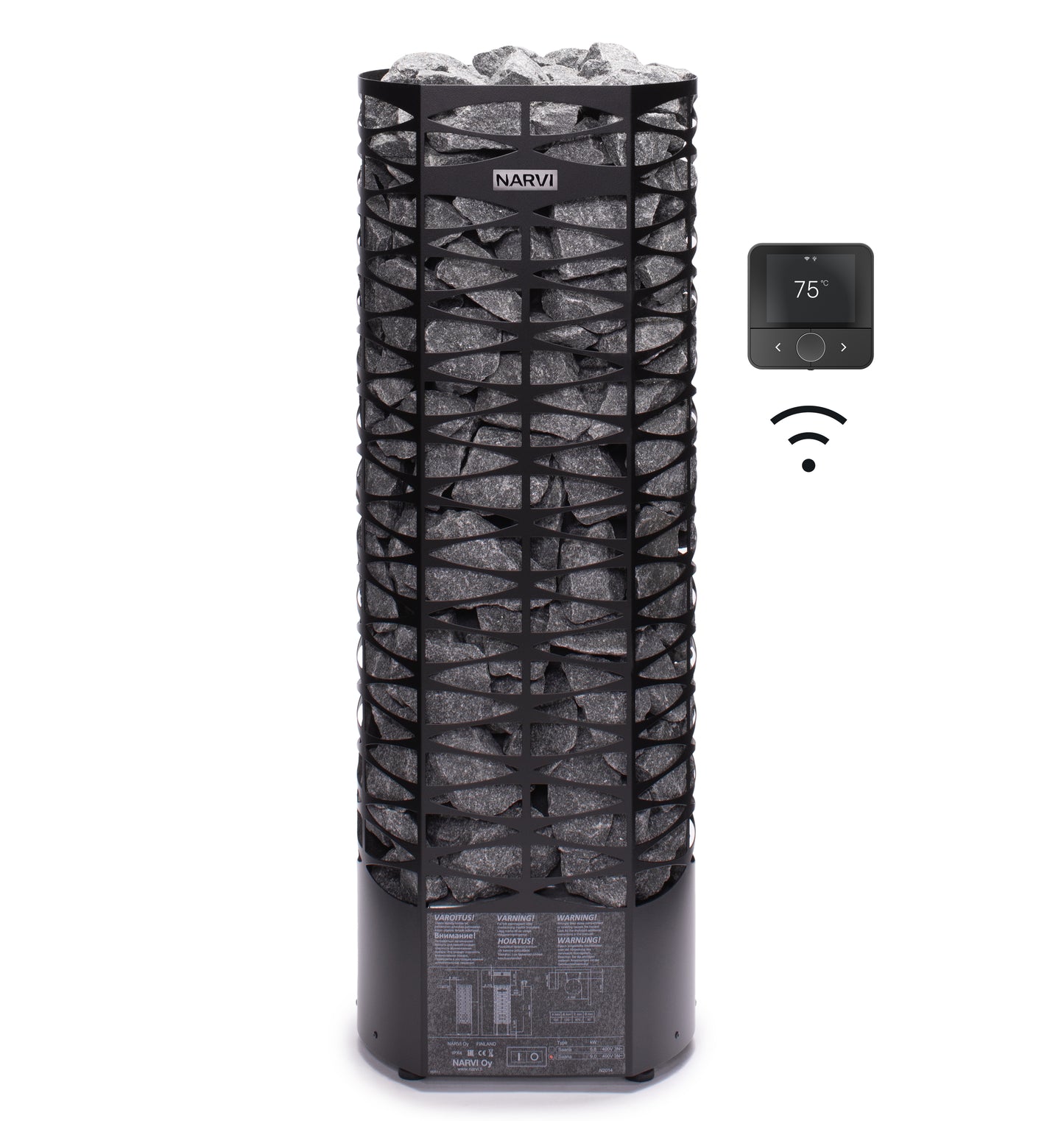 Narvi Saana Wifi | Saunaofen mit Narvi Flow Steuerung über Bedienteil und App | Edelstahl / Schwarz beschichtet | 6.8 kW / 9 kW