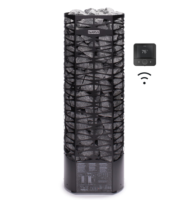 Narvi Saana Wifi | Saunaofen mit Narvi Flow Steuerung über Bedienteil und App | Edelstahl / Schwarz beschichtet | 6.8 kW / 9 kW