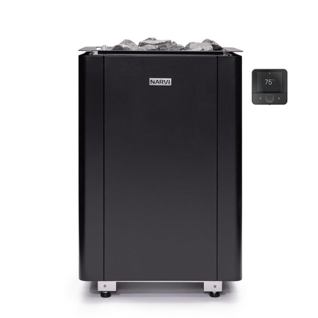 Narvi Ultra Small Wifi | Saunaofen mit Narvi Flow Steuerung über Bedienteil und App | Edelstahl / Schwarz beschichtet | 6.8 kW / 9 kW
