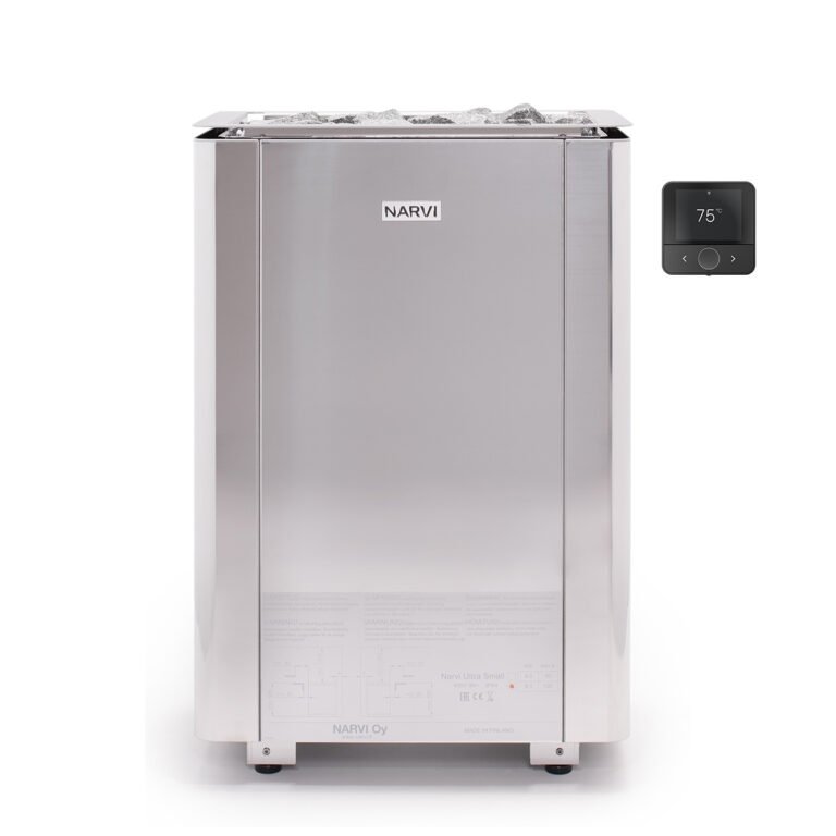 Narvi Ultra Small Wifi | Saunaofen mit Narvi Flow Steuerung über Bedienteil und App | Edelstahl / Schwarz beschichtet | 6.8 kW / 9 kW