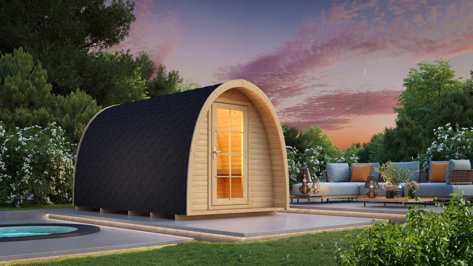 wellmia® Pod L | Gartensauna aus Fichte oder Thermoholz  |  230 x 400 x 230 cm (B/T/H)