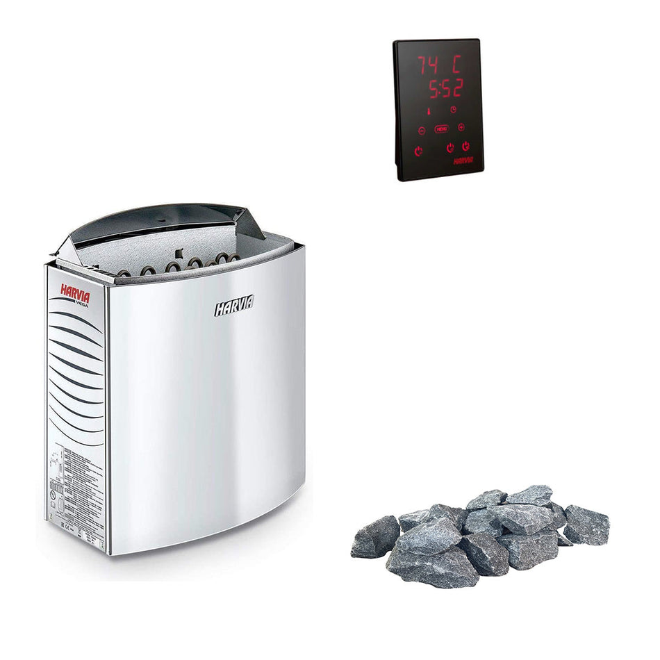 Harvia Vega E | Elektro Saunaofen Set mit Harvia CX110 Bedienfeld + Saunasteine | 4,5 kW / 6 kW / 8 kW / 9 kW
