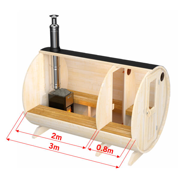 wellmia® Fasssauna Medium Vorraum | 300 cm für 4-6 Personen | Konfigurierbar