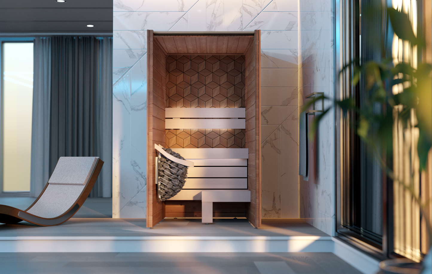 Leil® Como 120 | Design Mini Sauna für den Innenbereich | 122 x 131 x 208 cm