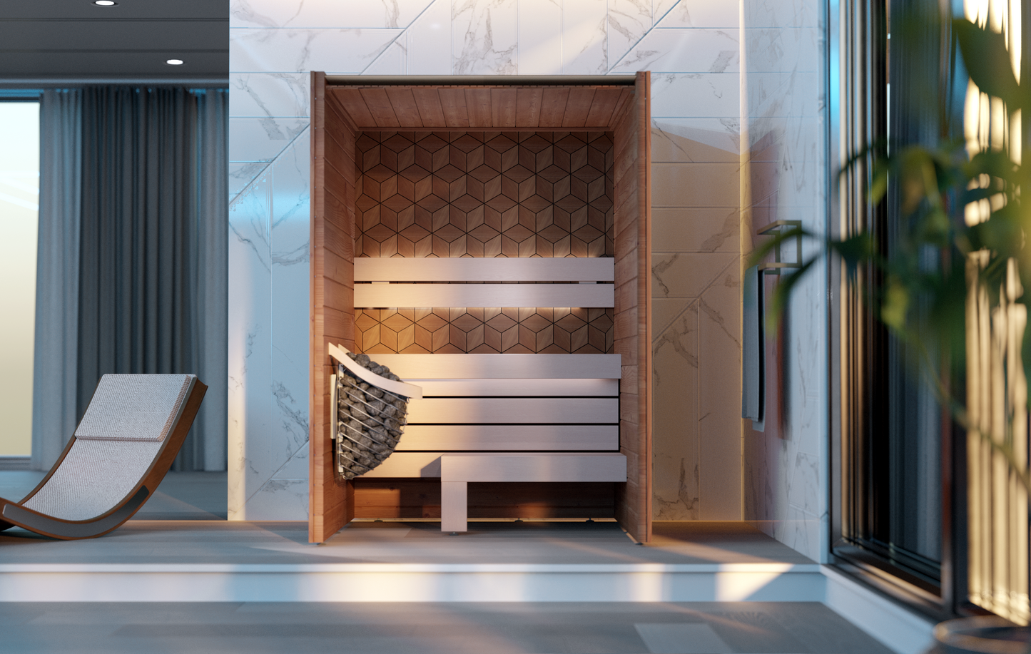 Leil® Como 150 | Design Sauna für den Innenbereich | 152 x 131 x 208 cm