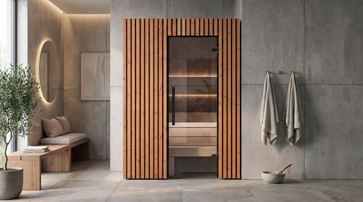 Leil® Como 150 | Design Sauna für den Innenbereich | 152 x 131 x 208 cm