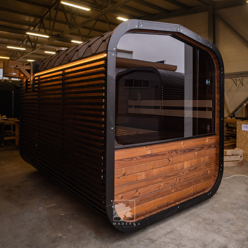 wellmia® Cube Moderno | Gartensauna aus Thermoholz | 230 x 350 x 244 cm (B/T/H)