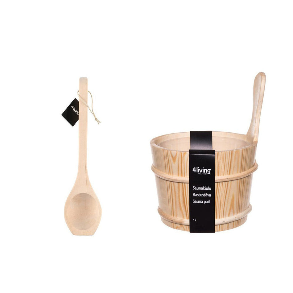 4living Set | Saunaeimer mit Kelle und Kunststoffeinsatz Saunakübel aus Fichtenholz Set | 4 Liter