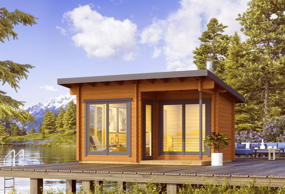 wellmia Hagen Mini | Gartensauna mit Vorraum und Dachüberstand Fichtenholz | 434 x 341 x 208 cm (B/T/H)