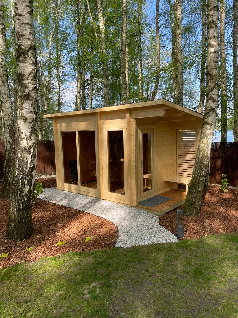 wellmia Halden | Gartensauna mit Vorraum aus Fichtenholz | versch. Maße