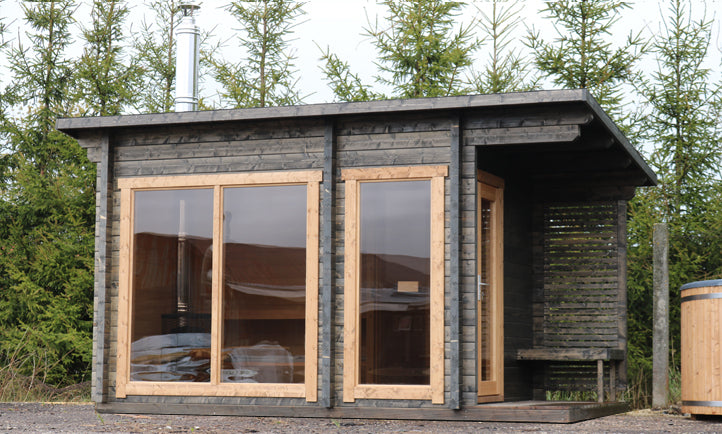 wellmia Halden | Gartensauna mit Vorraum aus Fichtenholz | versch. Maße