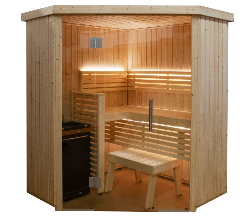 Harvia Variant View Corner | Innensauna Fichtenholz Bausatz | 163,5 x 163,5 x 202 cm (B/T/H) | S1616CV