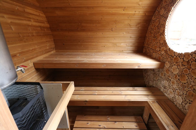 wellmia® Oval L | Gartensauna aus Fichte oder Thermoholz  |  400 x 420 x 220/240 cm (B/T/H)