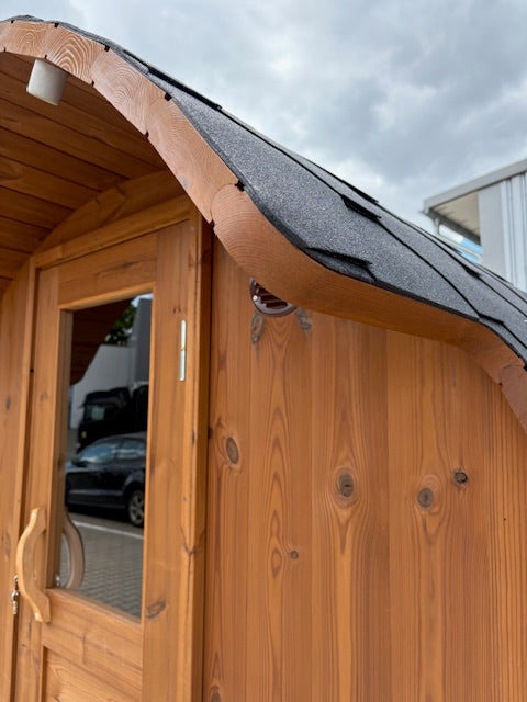 wellmia® Fasssauna Medium Vorraum 300cm | Saunafass vormontiert & sofort verfügbar
