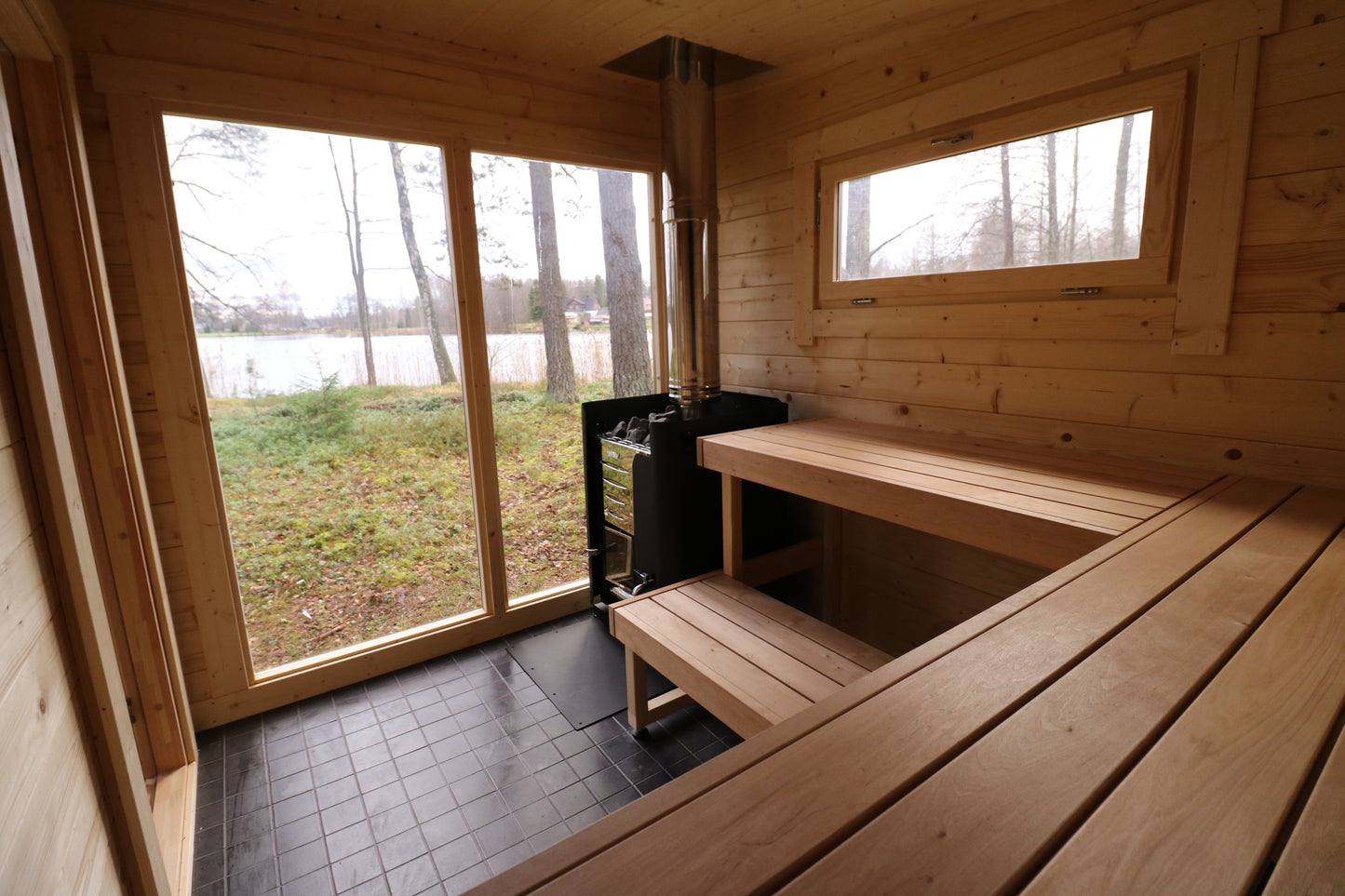 wellmia Halden XL | Gartensauna mit Vorraum und Überdach Fichtenholz  | 254 x 568 x 274 cm (B/T/H)