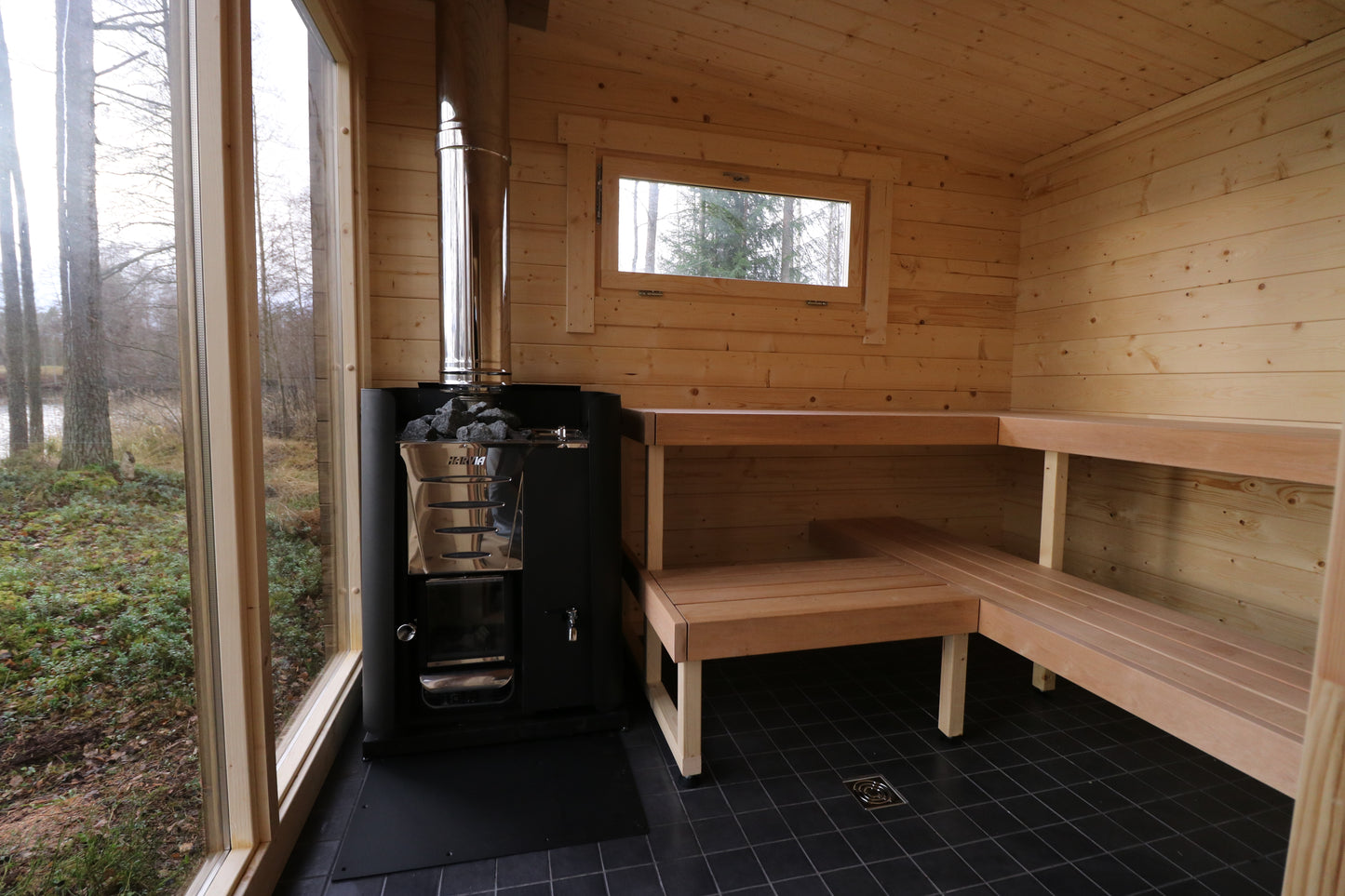 wellmia Halden XL | Gartensauna mit Vorraum und Überdach Fichtenholz  | 254 x 568 x 274 cm (B/T/H)