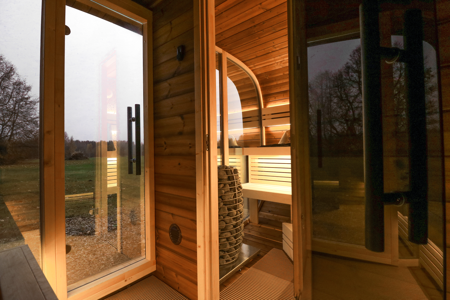 wellmia® Round Cube Double | Gartensauna aus Thermoholz Design |  versch. Maße