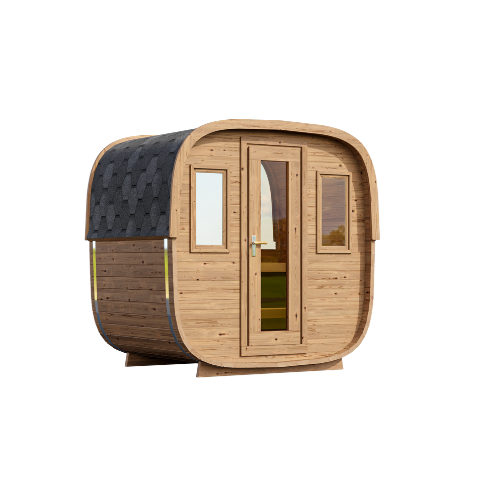 wellmia® Quadro+ Mini Fasssauna | 168 cm für 2-3 Personen | konfigurierbar