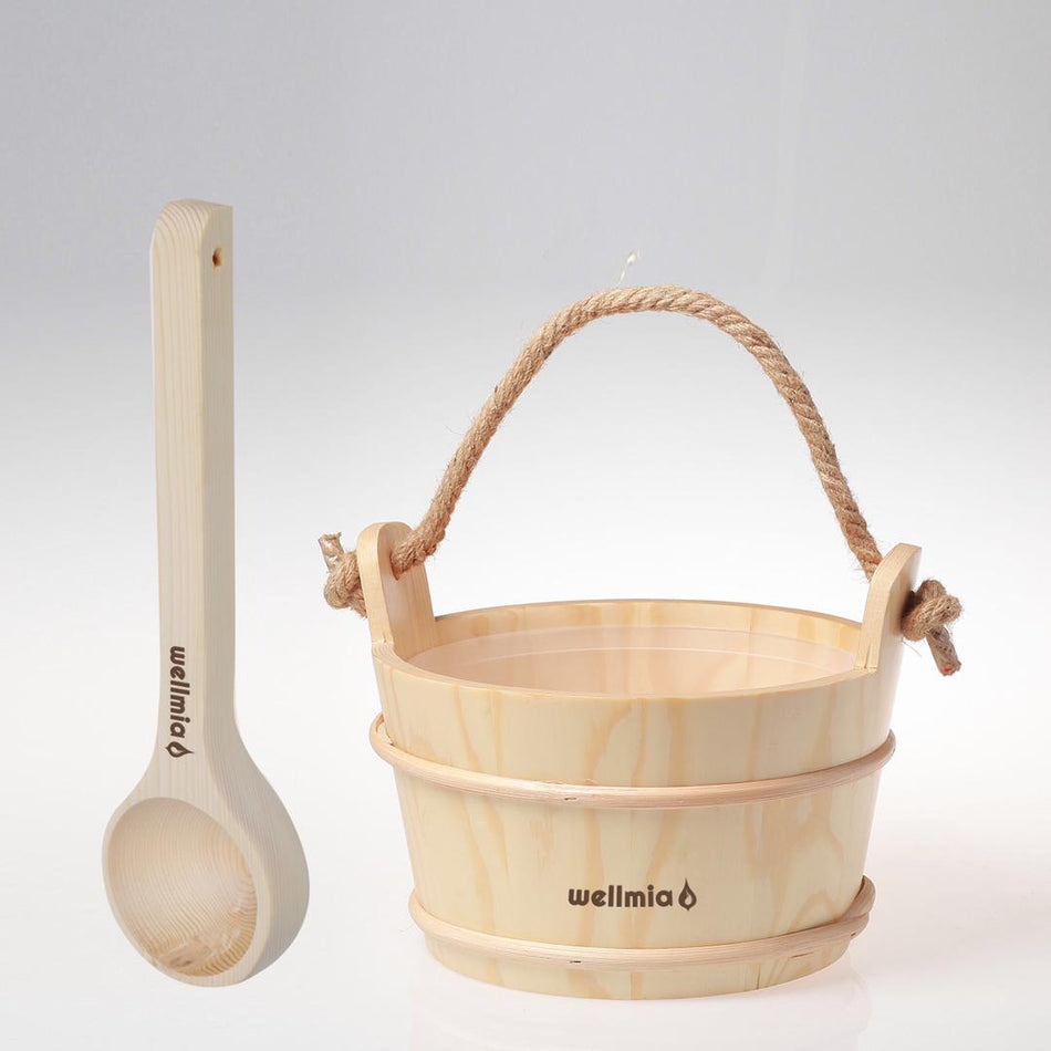 wellmia® Saunakübel Set mit Holzkelle und Trageseil